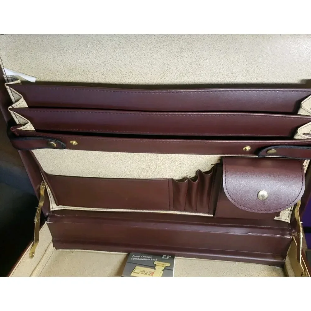 Fu Serng Leather Combination Lock Attache Briefcase Case Burgundy Vintage